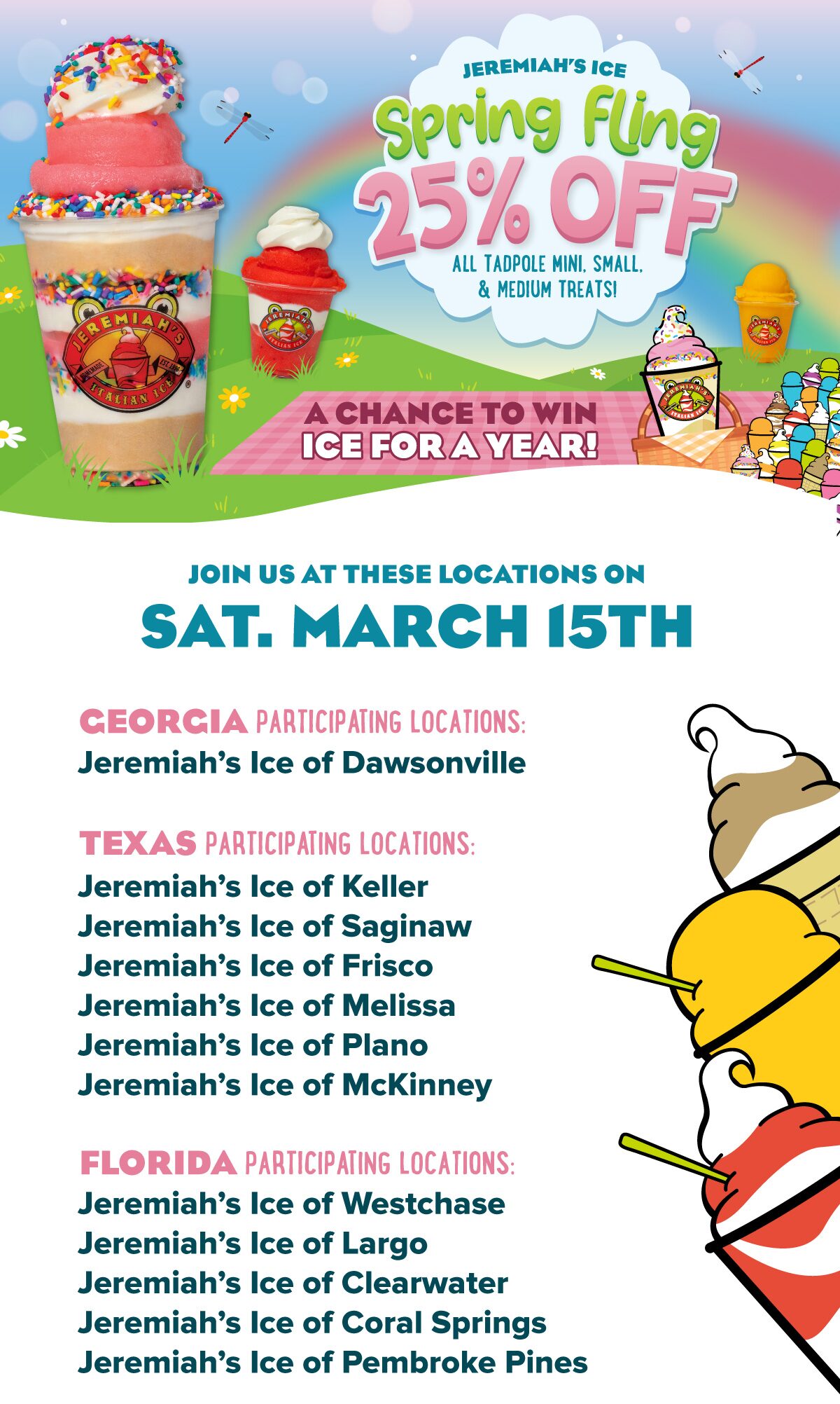 Jeremiah's Spring Fling - 25% Off Treats - Participating Locations